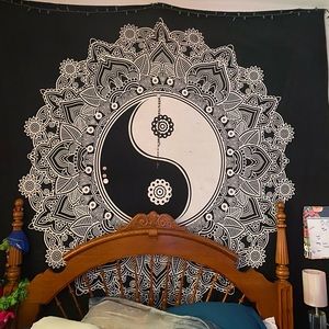 Black Yin Yang Tapestry